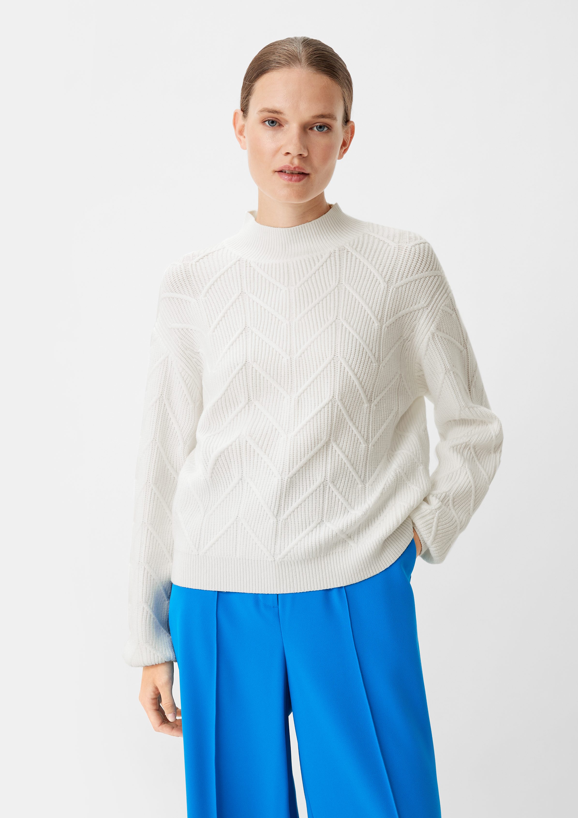 Comma Langarmshirt Softer Pullover mit Strickmuster