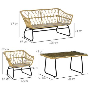 Outsunny Sitzgruppe Gartensitzgruppe, mit Sitzkissen, (Sitzgarnitur, 4-tlg., Gartenmöbel), Tisch mit 3 Stühlen, Sand