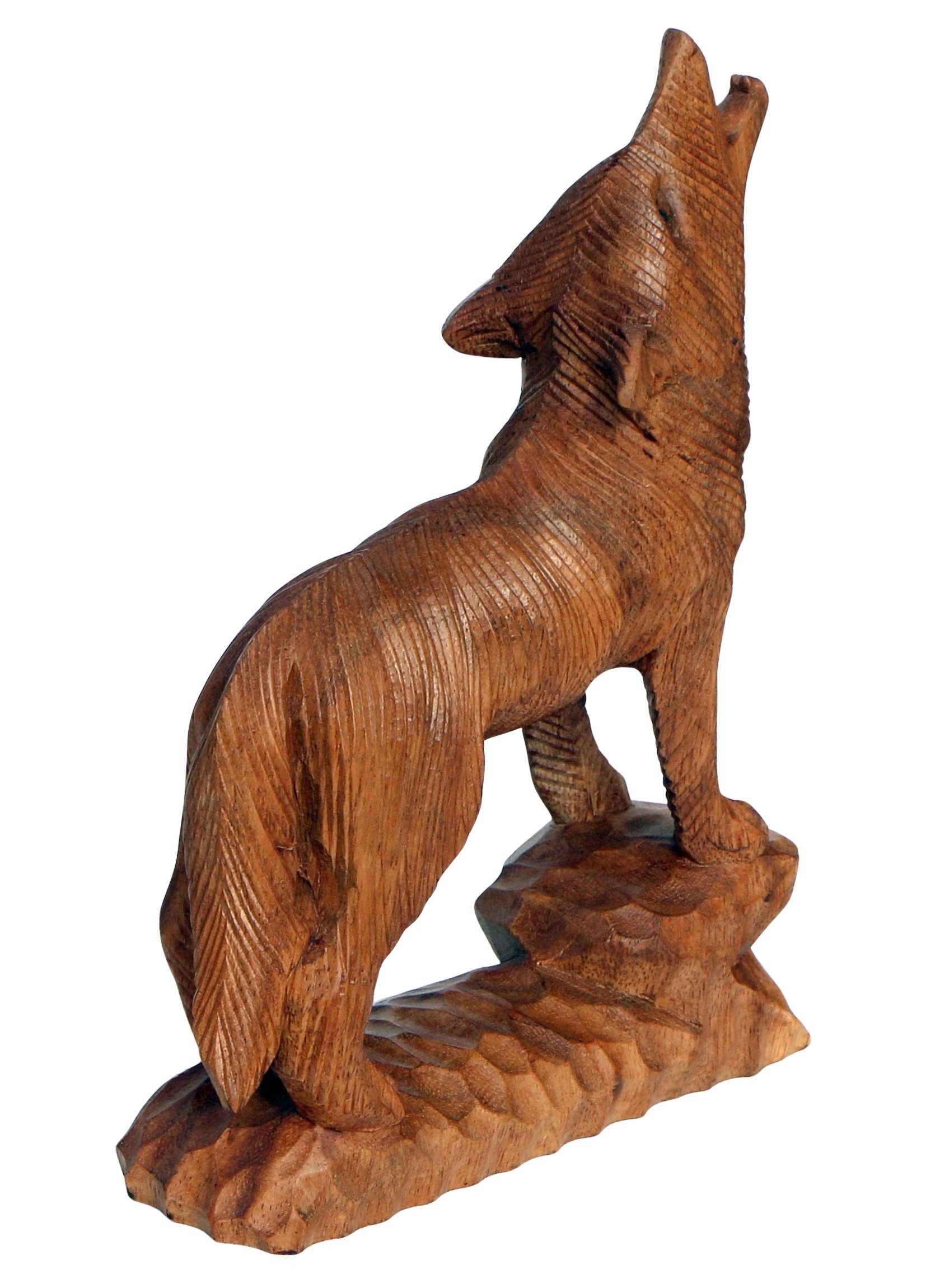Wogeka Tierfigur heulender Wolf Holz Figur Tier Dekoration Statue – Bild 4 von 5