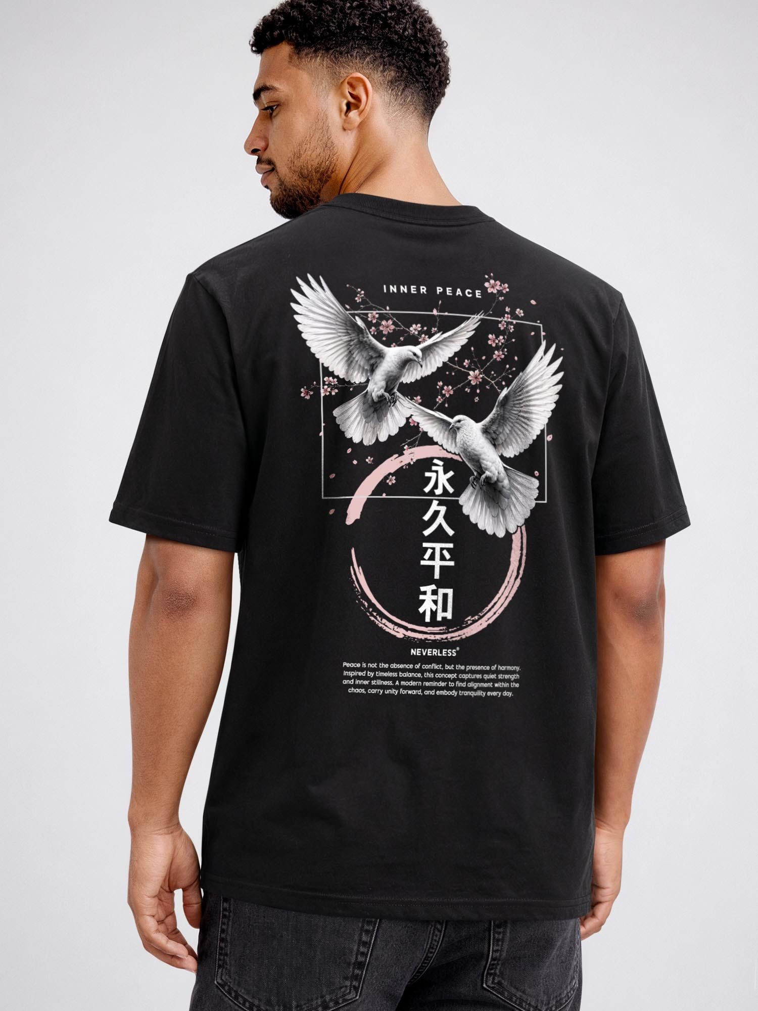 Neverless Oversize-Shirt Herren T-Shirt - Design inner peace sakura - Relaxed Fit Printshirt mit Print – Bild 2 von 5