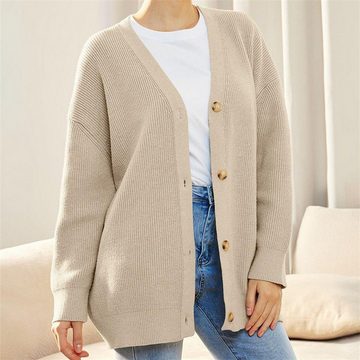 AFAZ New Trading UG 2-in-1-Strickjacke Damenpullover Einfacher All-Match-Strickknopf V-Ausschnitt Cardigan