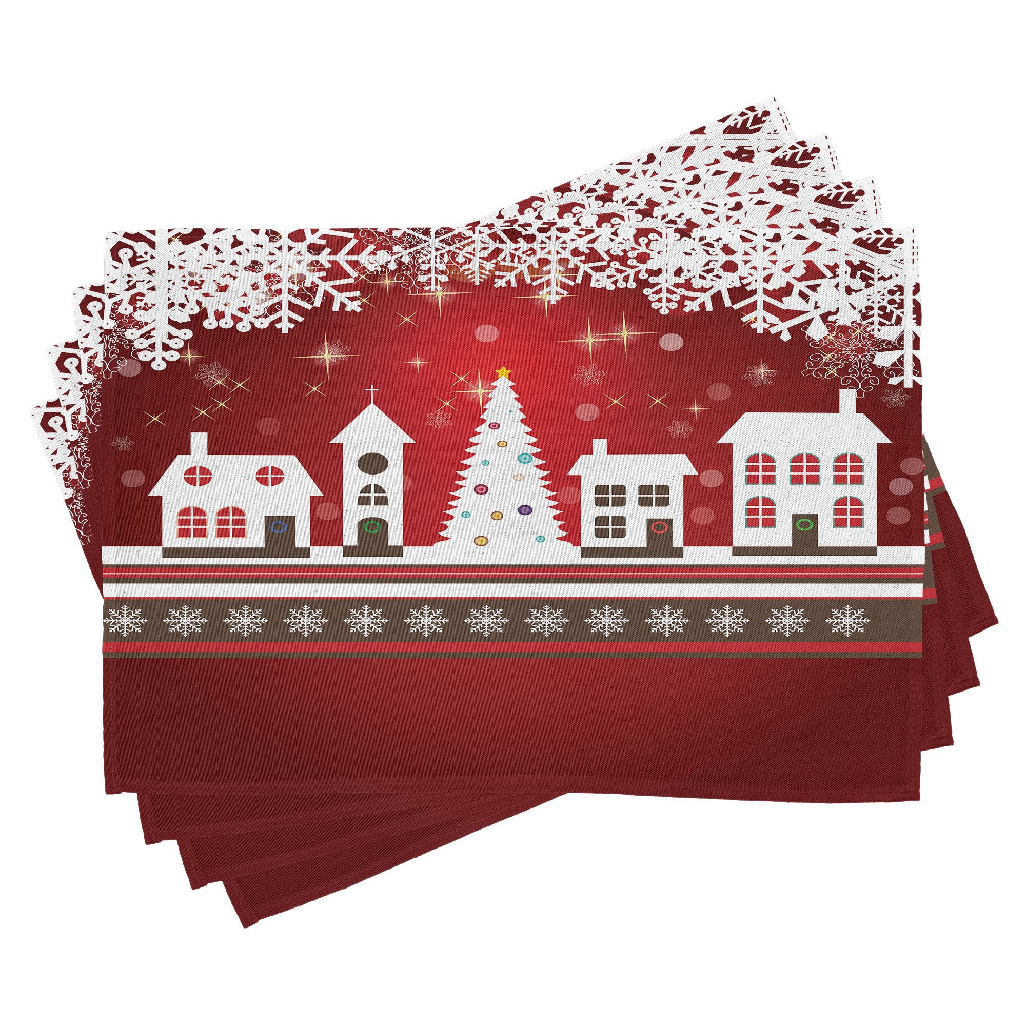 Abakuhaus Platzset Waschbare Stoff Esszimmer Küche Tischdekorations Digitaldruck, (4-teilig, 4-St., Set aus 4x), Weihnachten Winter-Thema-Baum