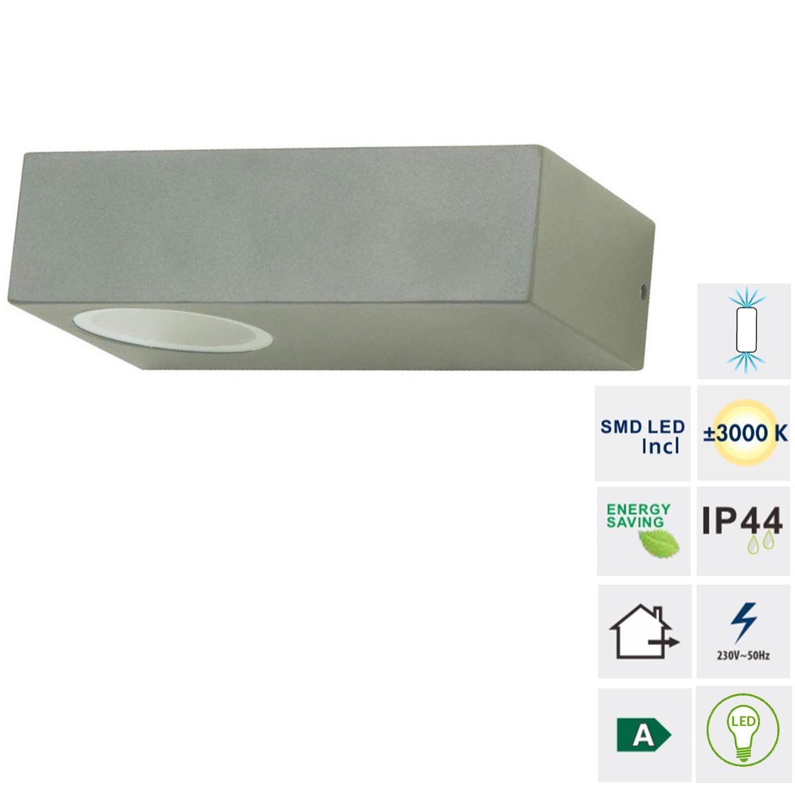 LED warmweiß Aluminium Grafner Lichtschein Wandlampe Grafner® Up&Down integriert, 6046 dunkelgrau, LED Außen-Wandleuchte fest