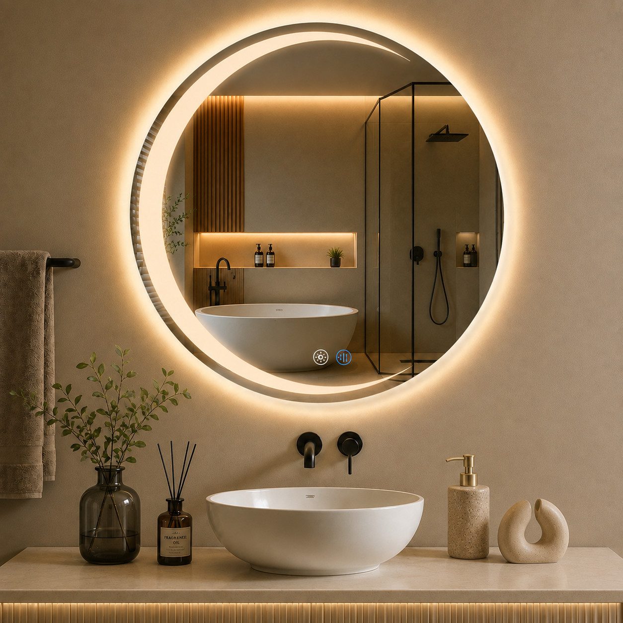 Nettlife Wandspiegel LED spiegel mit Beleuchtung Rund 50/60/70/80cm Badspiegel, zimmerspiegel mit Touch Schalter und Entfogger Funktion