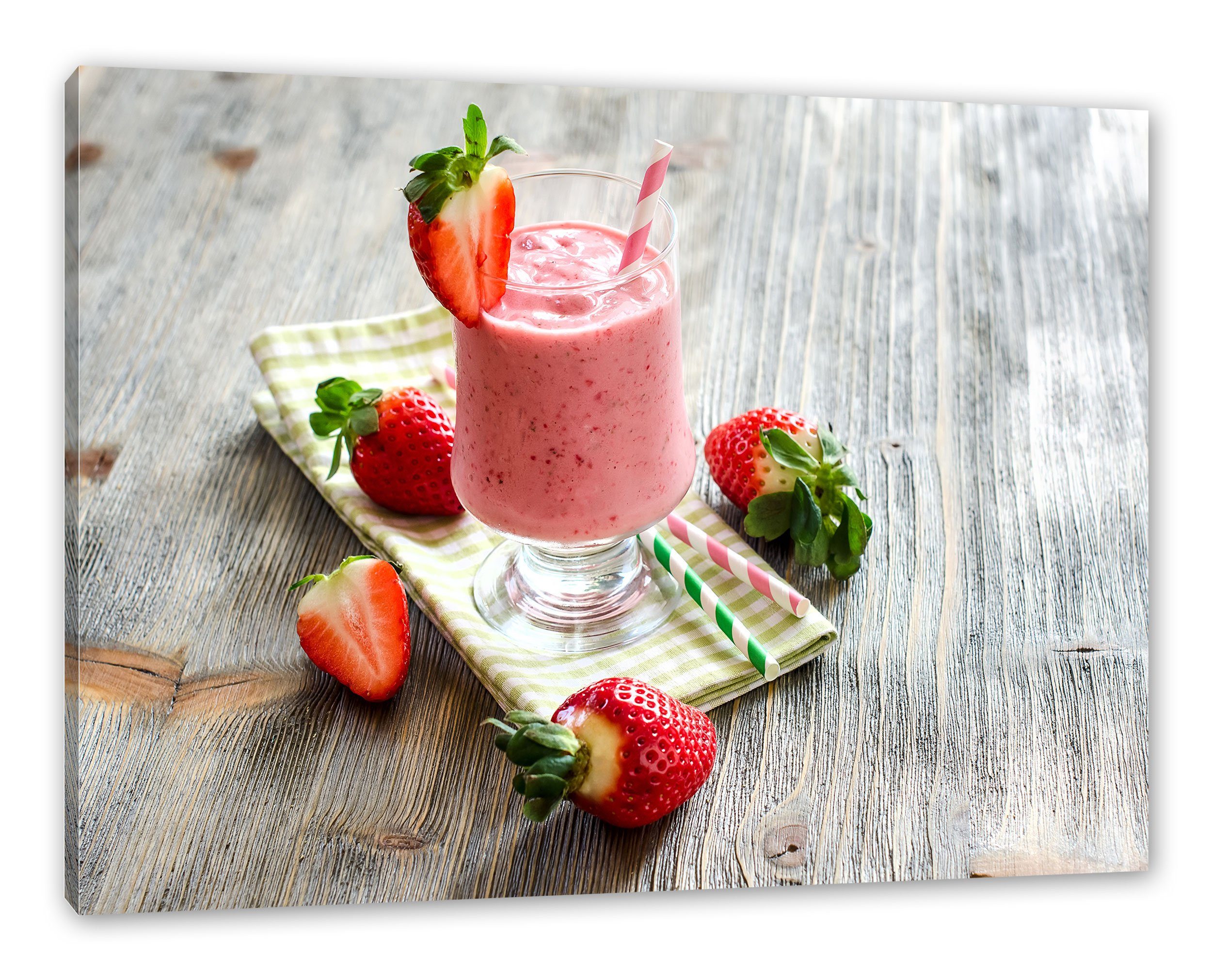 Pixxprint Leinwandbild Köstlicher Erdbeershake, Köstlicher Erdbeershake (1 St), Leinwandbild fertig bespannt, inkl. Zackenaufhänger