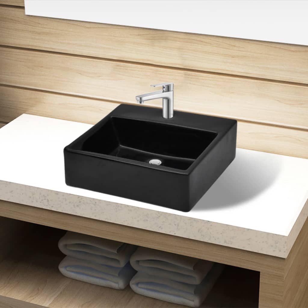 vidaXL Waschbecken NA Keramik Waschbecken Badezimmer Aufsatzwaschbecken mit Hahnloch schw