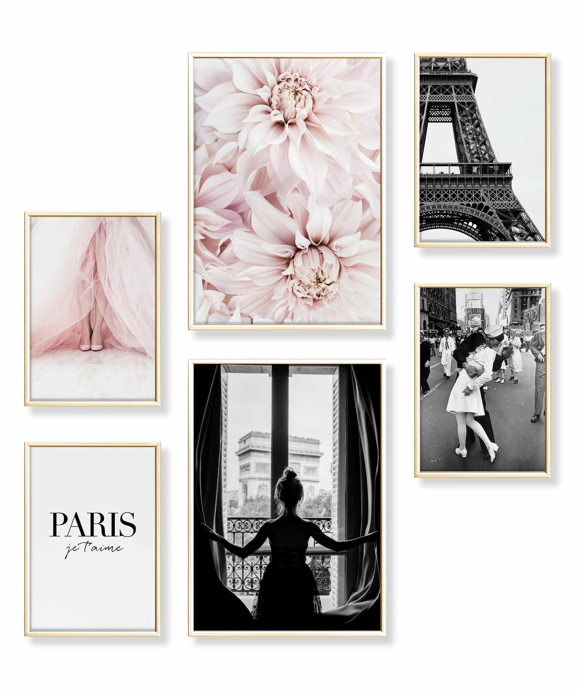 Poster Set als Wohnzimmer Deko, Bilder DINA3 & DINA4, Paris Fashion Blumen