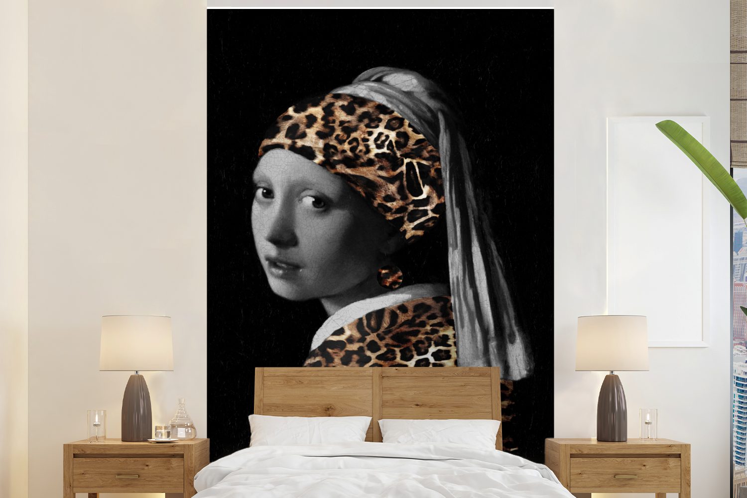 Matt, mit St), MuchoWow Montagefertig dem für bedruckt, Fototapete Vinyl Wohnzimmer, Das Wandtapete Vermeer Tapete Johannes Pantherdruck, Mädchen - - Perlenohrring (3