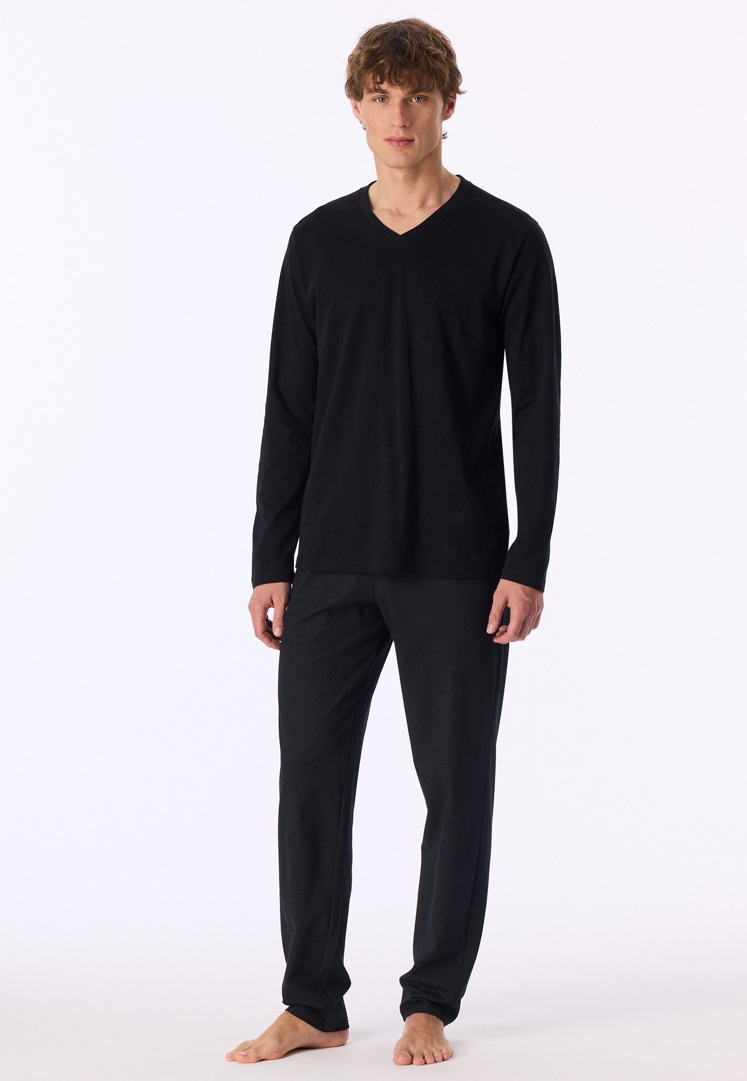uncover by SCHIESSER Schlafanzug Uncover Nightwear (2 tlg) Single Jersey-Qualität, Langarm, V-Ausschnitt, weich