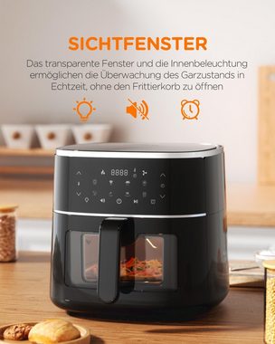 Tomons Heißluftfritteuse 6L Airfryer, Digitales Touchscreen, Sichtfenster, Antihaftkorb, 1500,00 W, spülmaschinengeeignet