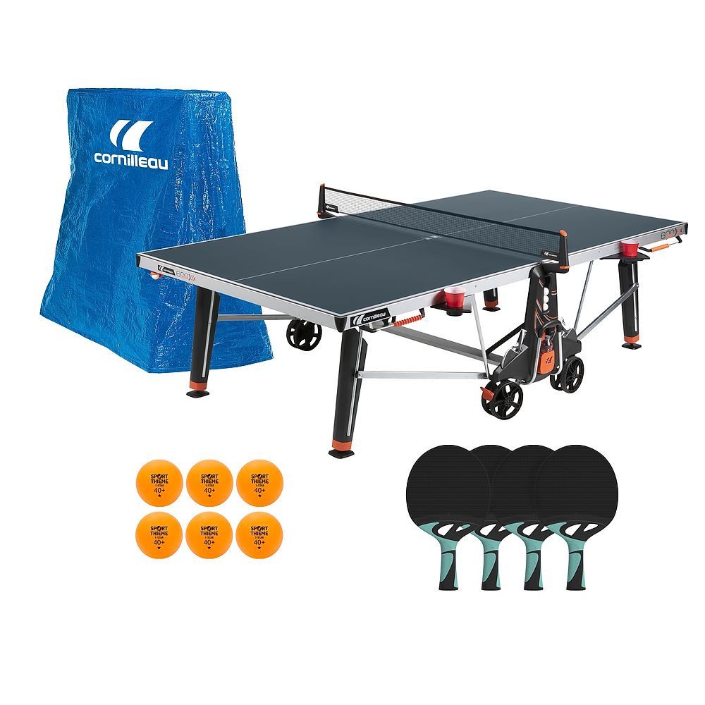 Cornilleau Tischtennisplatte Tischtennis-Set 600X, TT-Komplettset für den Einsatz im Freien