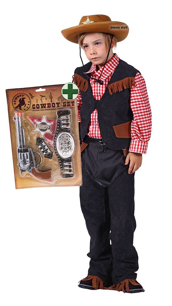 Karneval-Klamotten Cowboy-Kostüm Jungen Wilder Westen mit Cowboyset inkl.  Pistole, Kinderkostüm mit Chaps, Hemd, Weste