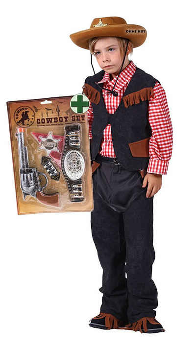 Karneval-Klamotten Cowboy-Kostüm Jungen Wilder Westen mit Cowboyset inkl. Pistole, Kinderkostüm mit Chaps, Hemd, Weste