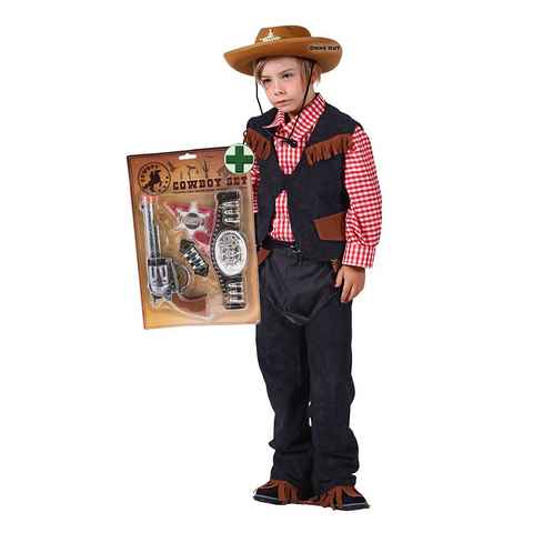 Karneval-Klamotten Cowboy-Kostüm Jungen Wilder Westen mit Cowboyset inkl. Pistole, Kinderkostüm mit Chaps, Hemd, Weste