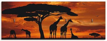 Artland Hakenleiste Herde von Giraffen im Sonnenuntergang, MDF