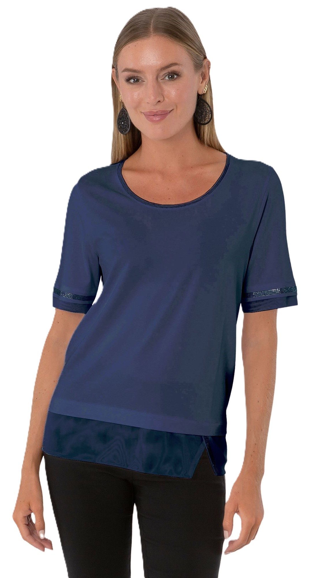 Kurzarmshirt 194-1229, Shirt mit Mesheinsätzen und Strassbesatz