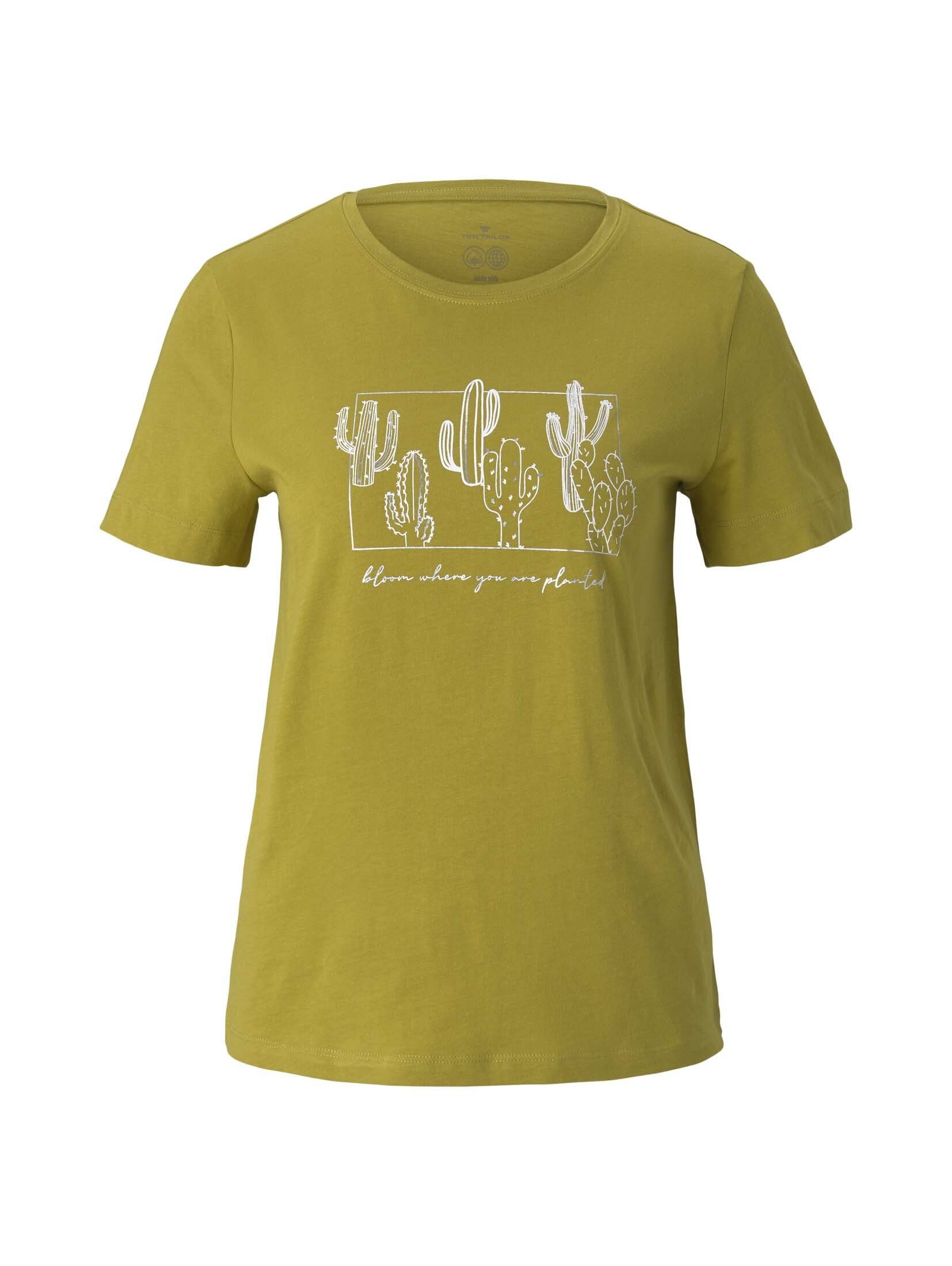 TOM TAILOR Bio-Baumwolle T-Shirt green mit T-Shirt Print gecko