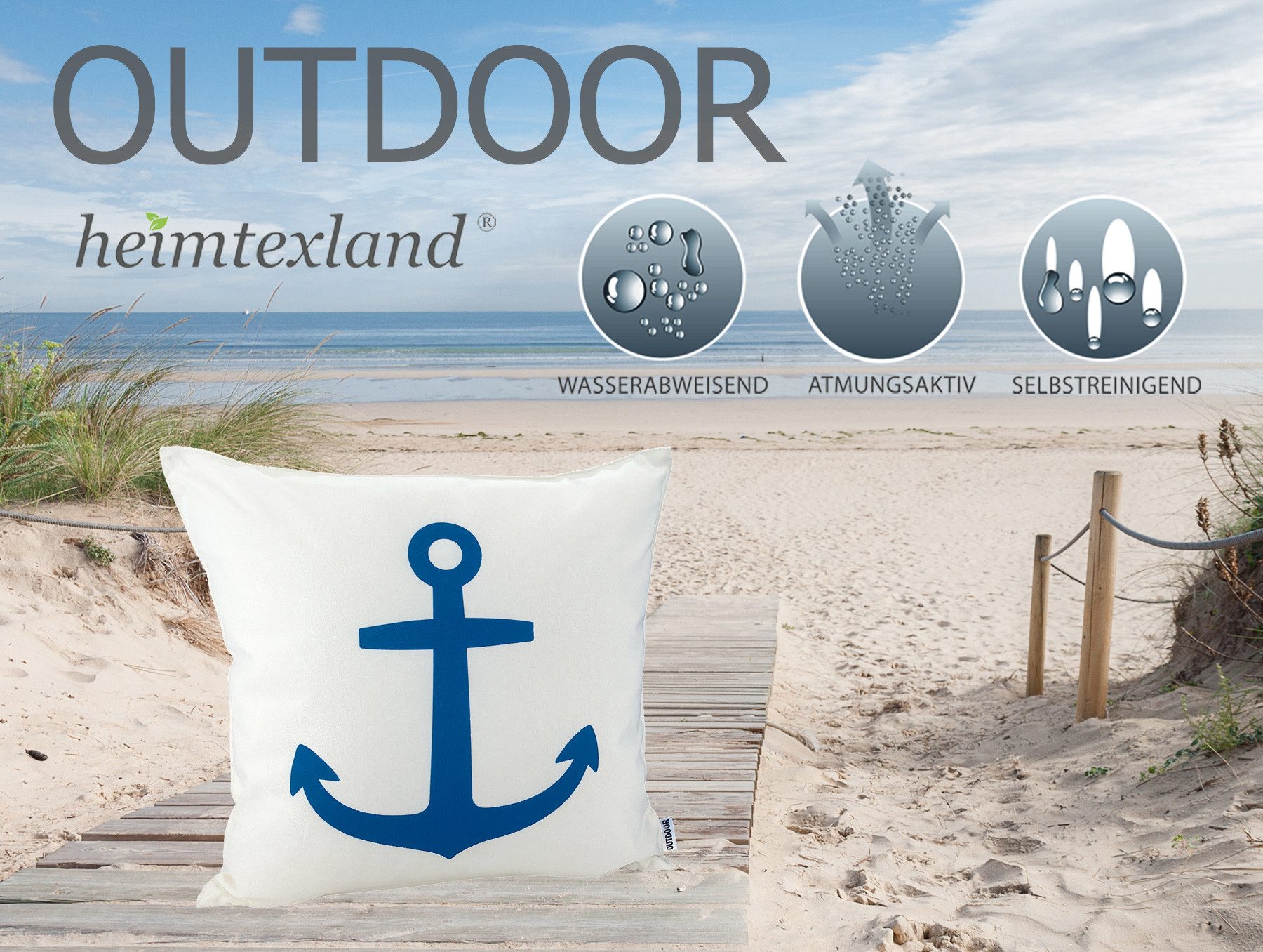 heimtexland Dekokissen Outdoorkissen Garten Deko Outdoor Kissen Maritim, schmutz- und wasserabweisend