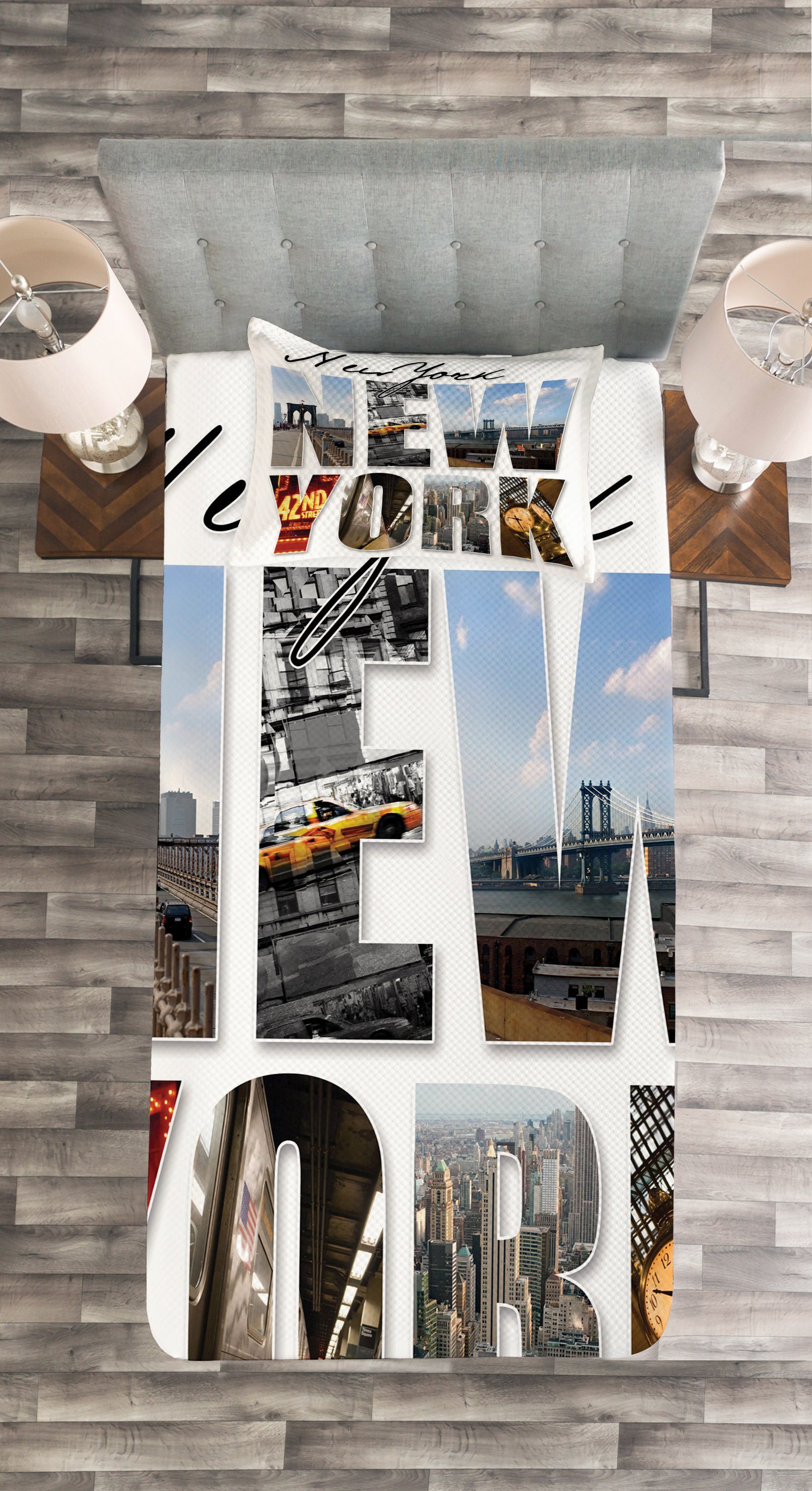 Tagesdecke Set New Collage York Kissenbezügen Waschbar, Vereinigte mit Abakuhaus, Staaten