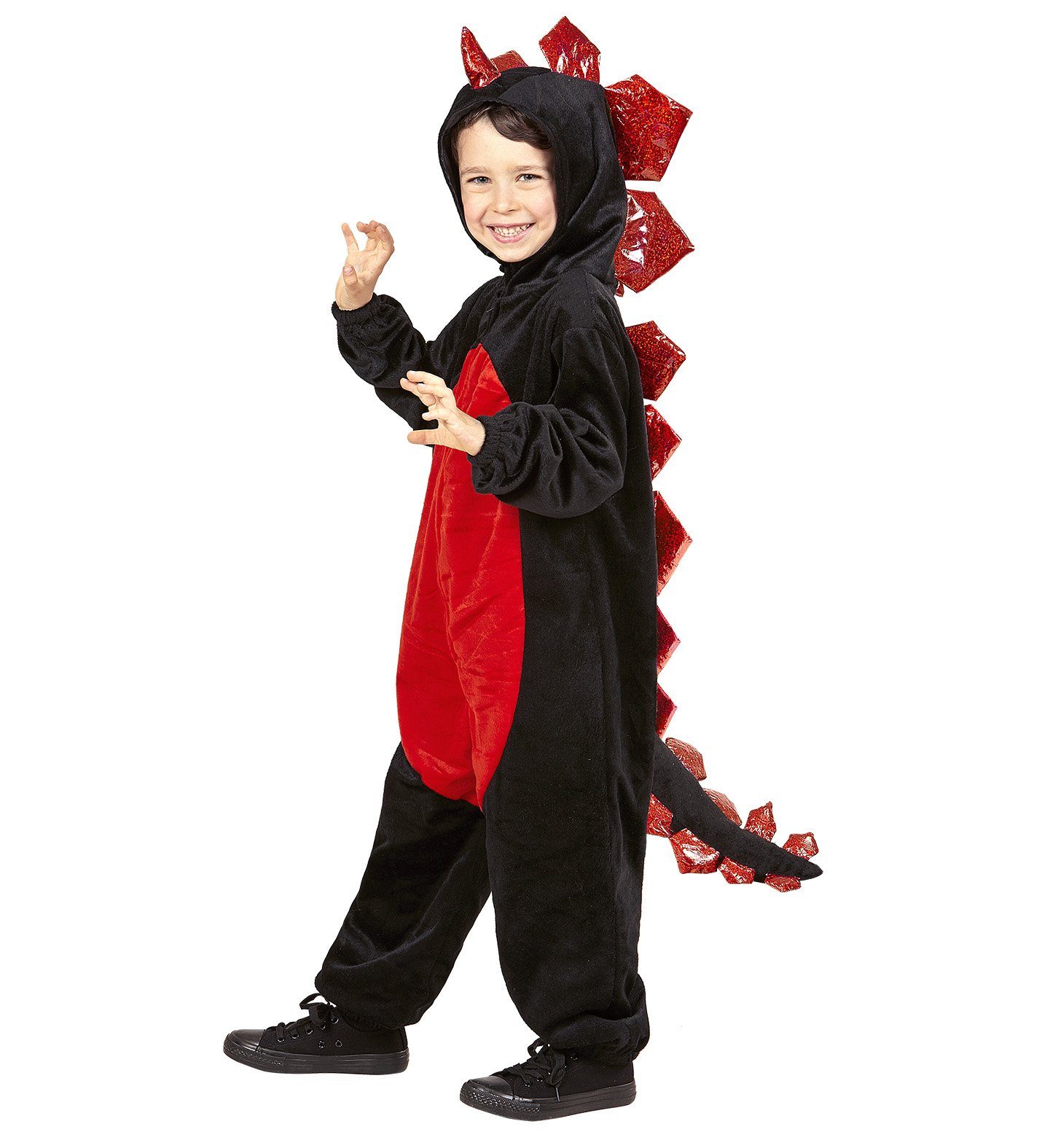 Widmann S.r.l. Kostüm Schwarzer Drache Kinderkostüm, Schwarz Rot - Over