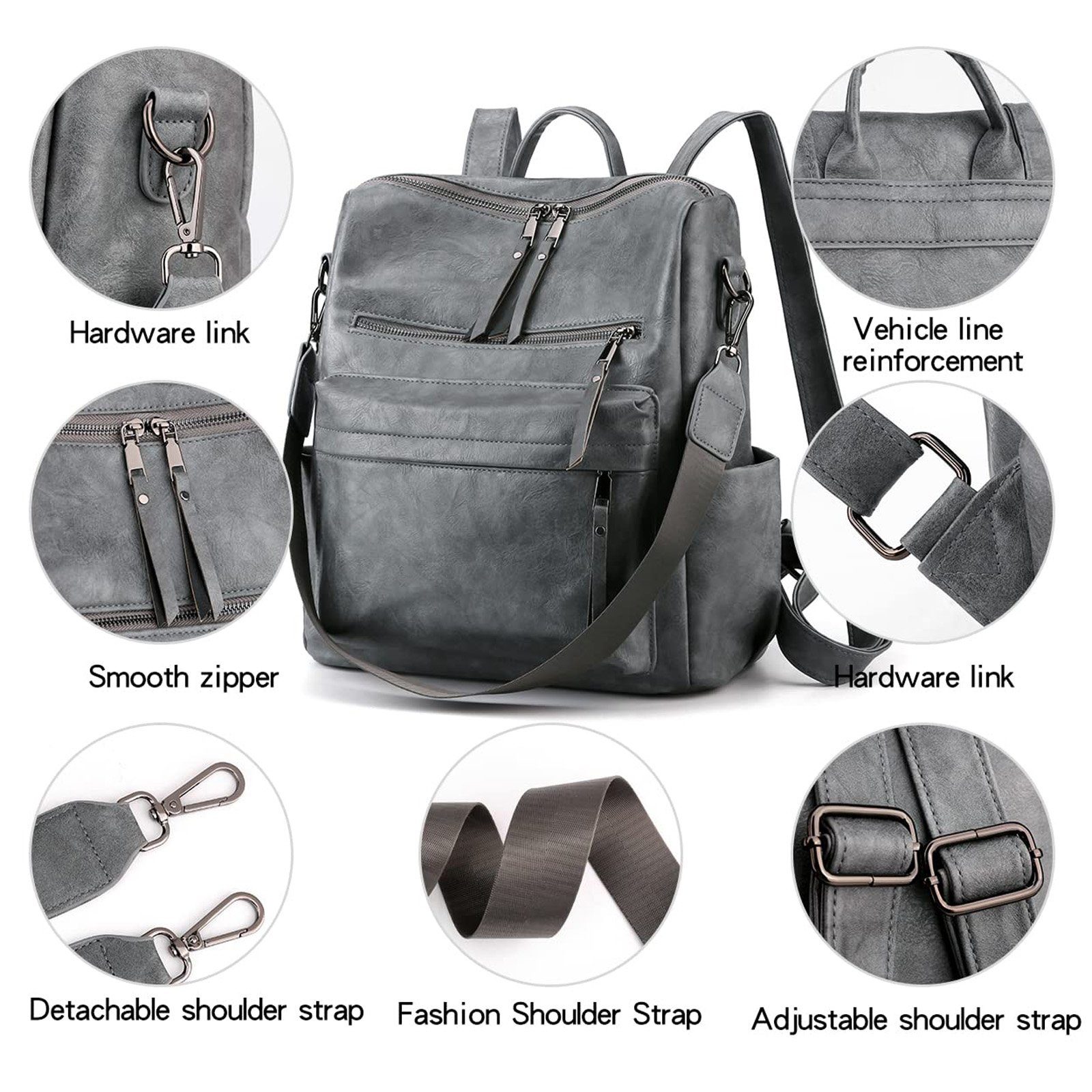 Rucksack und Geldbörsen Handtaschen Damen Dunkelgrau Mehrzweck, Design Mode TAN.TOMI Freizeitrucksack Schultertasche