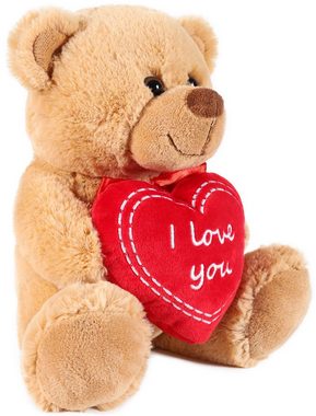 BRUBAKER Kuscheltier Teddybär mit I Love You Herz (1-St), kleiner Teddy Bär für Freundin oder Ehefrau, Stofftier Plüschtier mit Liebesbotschaft