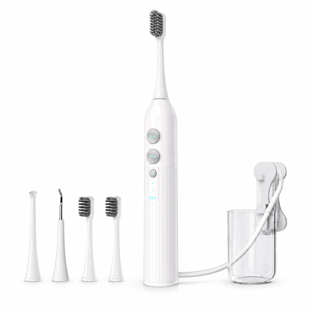 Tekoo Elektrische Zahnbürste mit Munddusche, 3in1 Zahnsteinentferner, IPX7, Aufsteckbürsten: 2 St., 7-teiliges Set, 3-in-1 Funktion (Schallzahnbürste, Munddusche, Zahnsteinentferner)