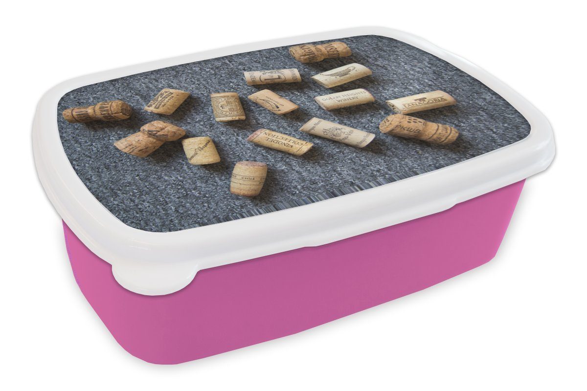 ☆ Kostenloser Versand! ☆ MuchoWow Lunchbox Einzelne Mädchen, Erwachsene, rosa Kunststoff Brotbox Kunststoff, Brotdose für Korken grauem Kinder, Snackbox, auf (2-tlg), Hintergrund