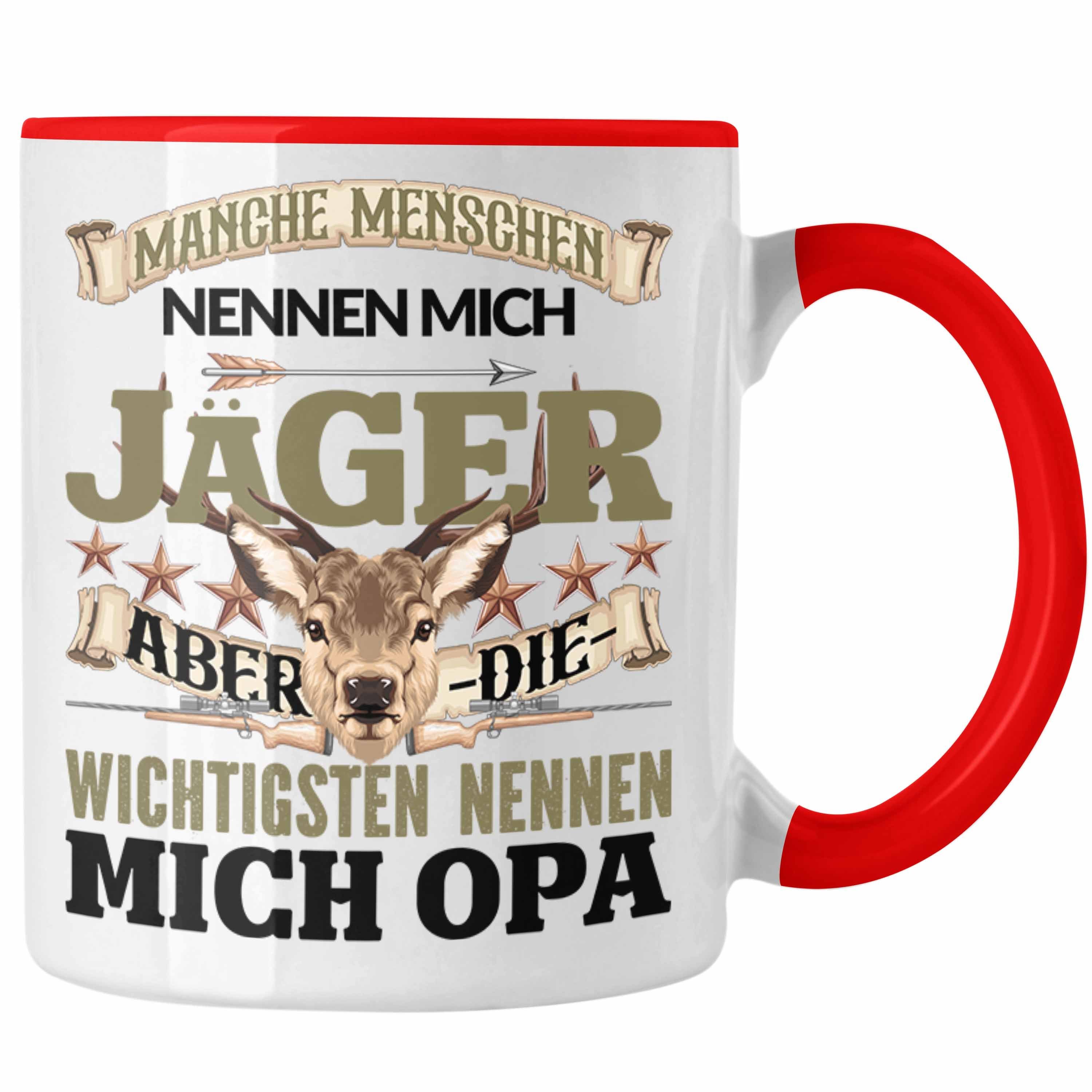 Trendation Tasse Opa Jäger Tasse Geschenk Jagd Geschenkidee für besten Jäger Opa Vatert Rot