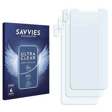 Savvies Schutzfolie für Apple iPhone X (Display+Kamera), Displayschutzfolie, 6 Stück, Folie klar