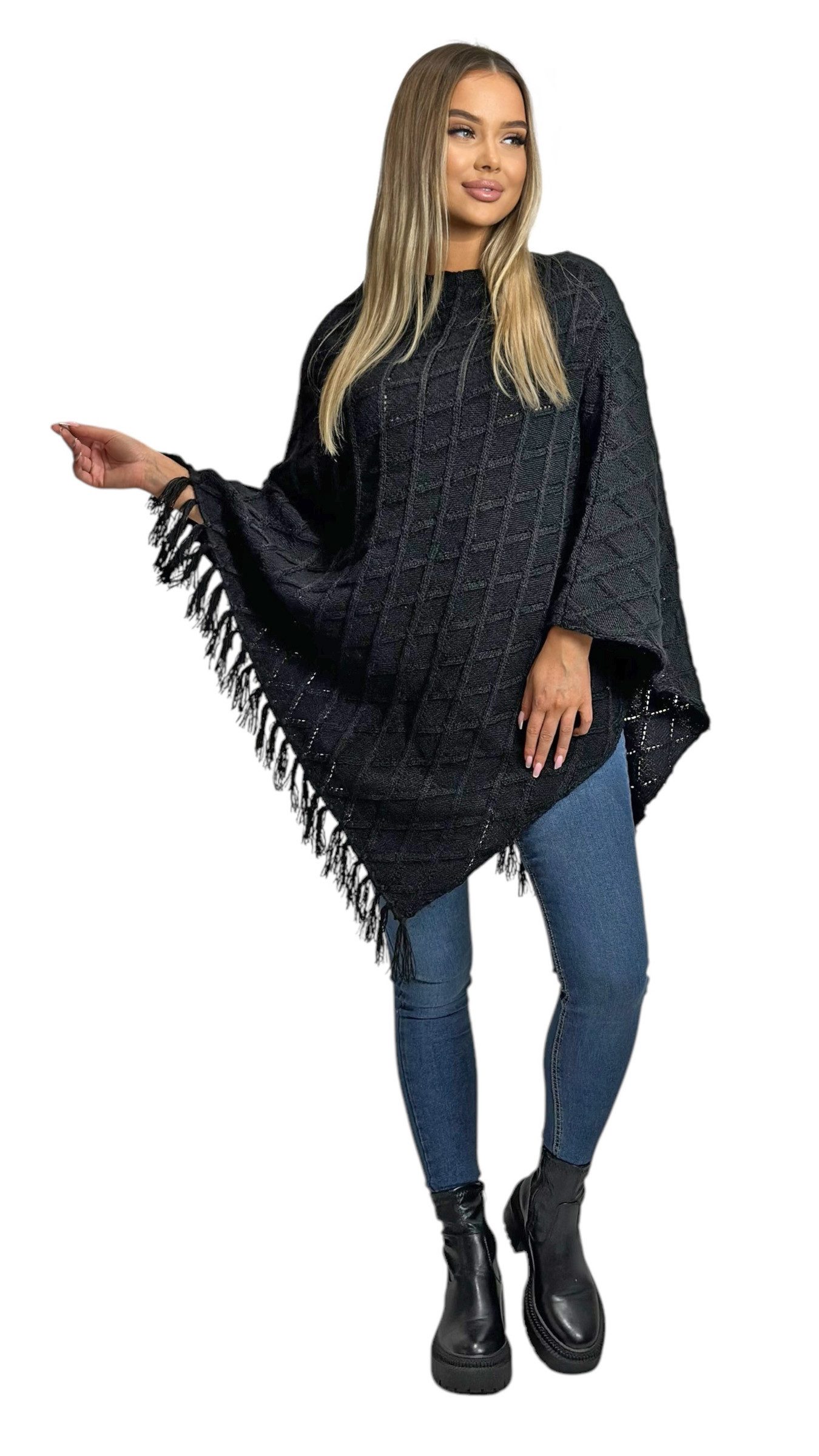 Mississhop Strickponcho Damen Poncho Cape Überwurf Strickponcho M.3014