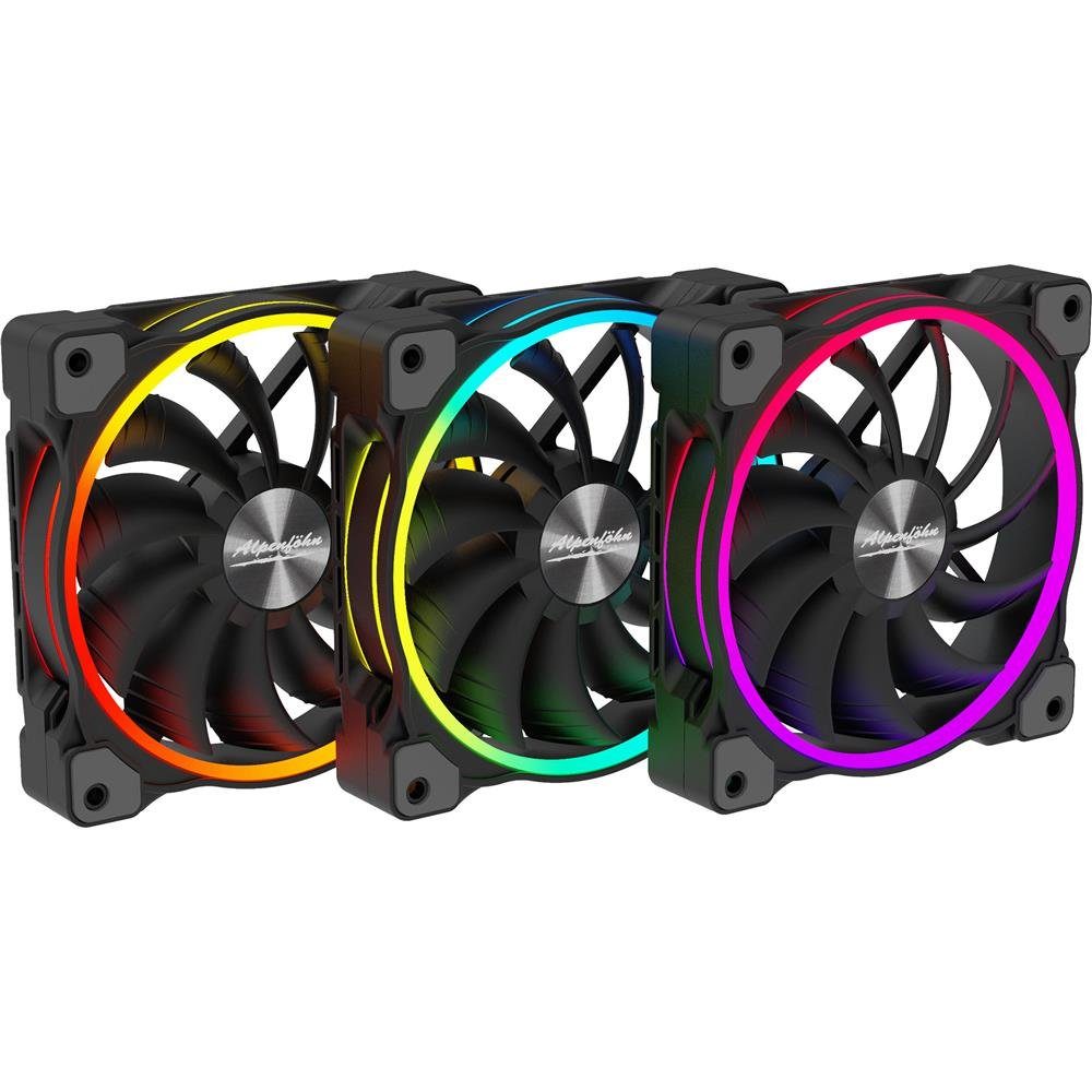 Alpenföhn Gehäuselüfter Wing Boost 3 ARGB High Speed Triple, 3er 120mm Gehäuselüfter RGB LED Beleuchtung, schwarz