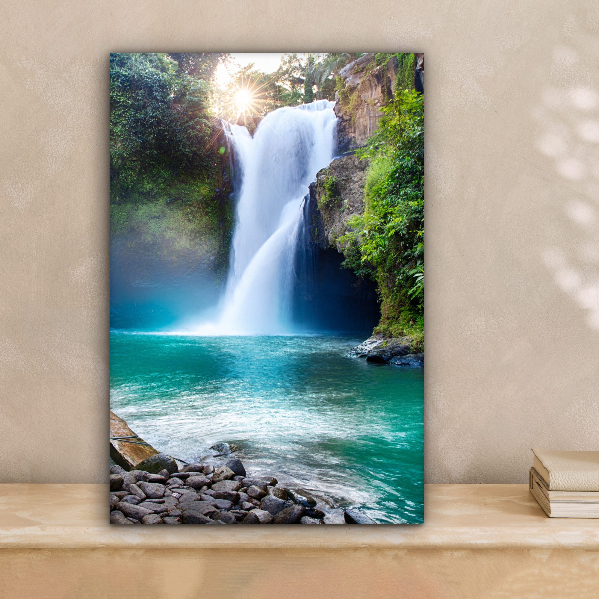 OneMillionCanvasses® Leinwandbild Wasserfall - Steine - Landschaft - Pflanz günstig online kaufen