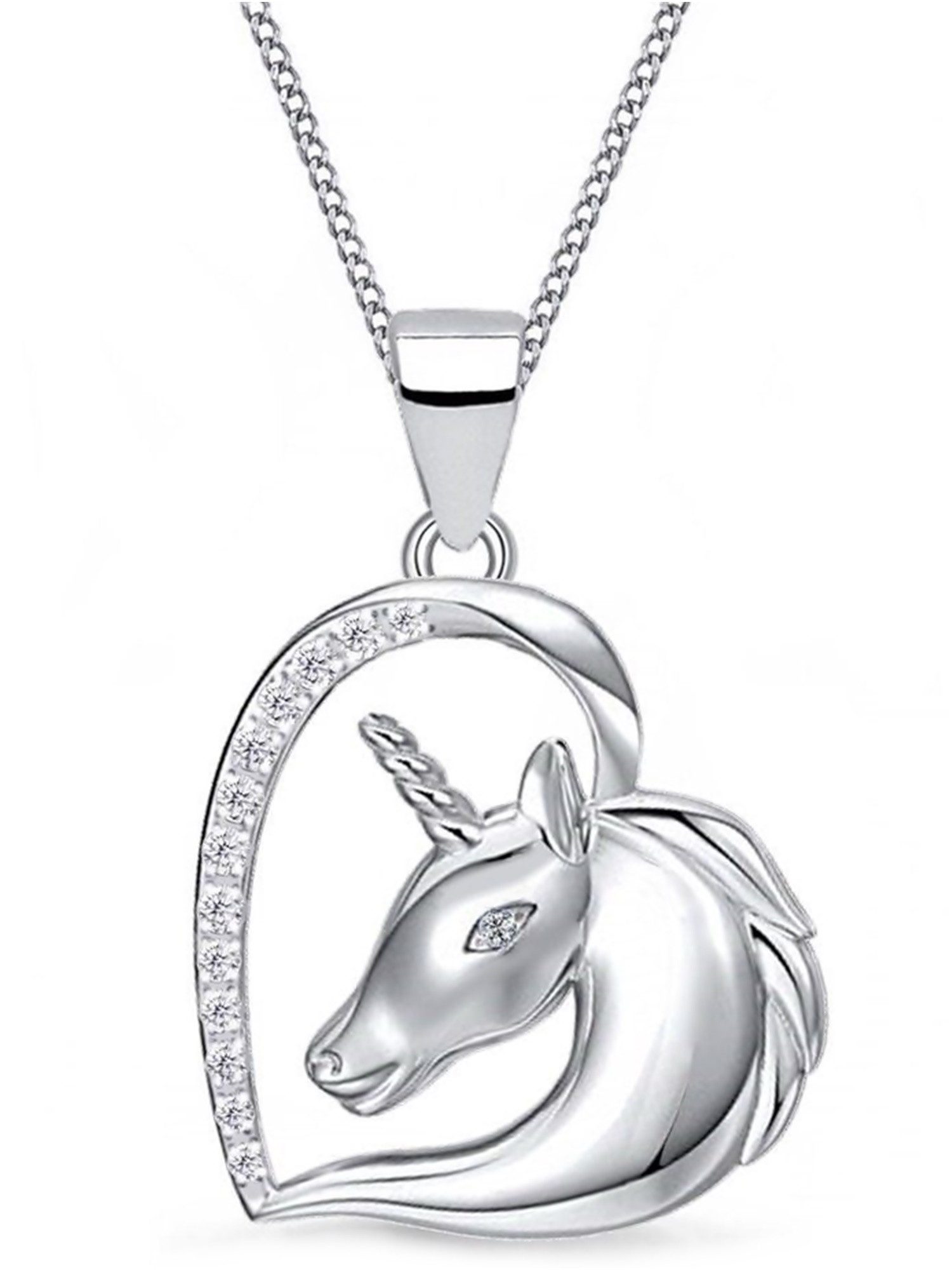 Goldene Hufeisen Kette mit Anhänger Mädchen Kinder Kette Einhorn Pferd aus 925 Silber Herz Zirkonia (Set Schmuckset, inkl. Etui), Rhodiniert