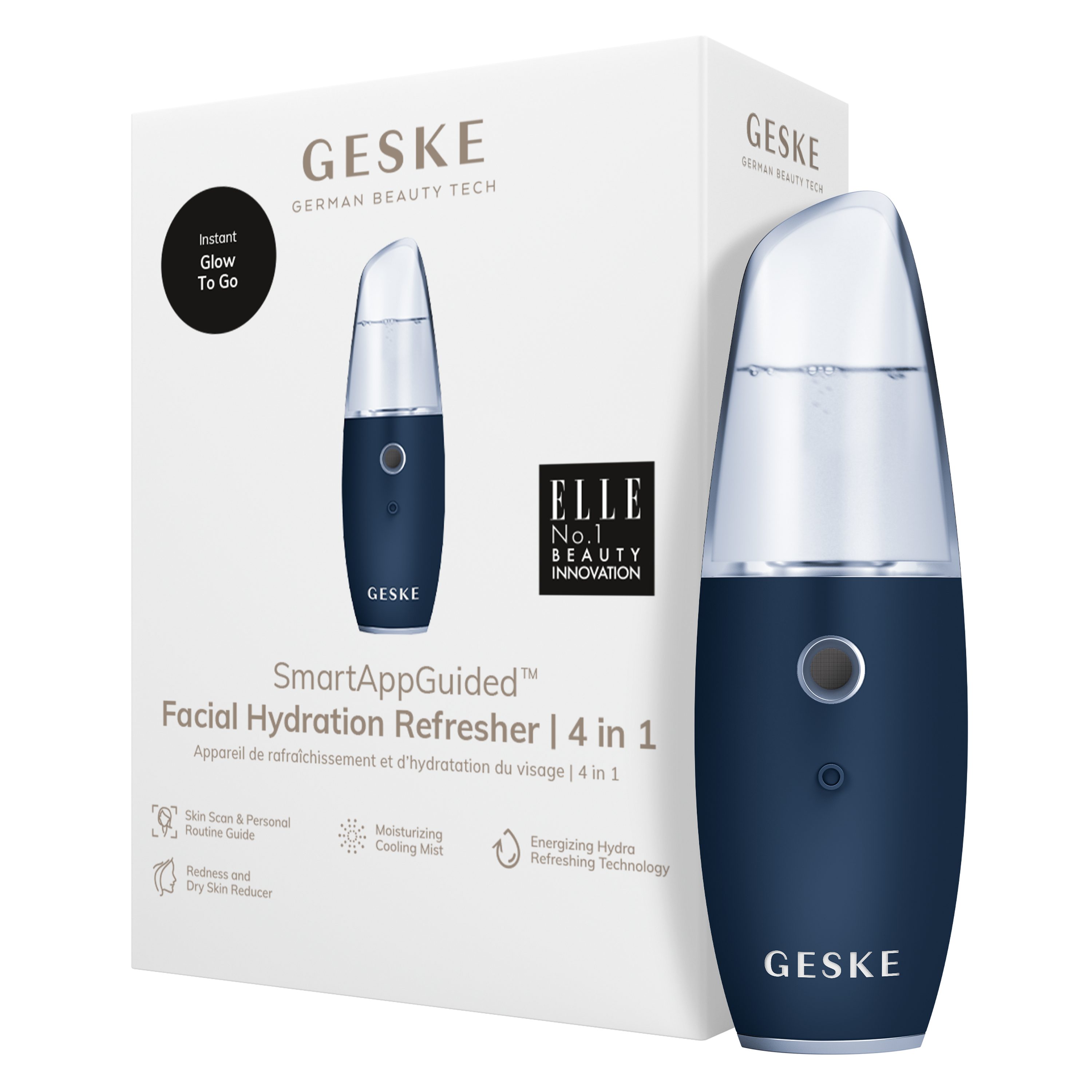 GESKE German Beauty Tech Enhancer SmartAppGuided™ Facial Hydration Refresher 4 in 1, Packung (Gerät & USB-Ladekabel), 2-tlg., Gerät inkl. kostenloser APP (SmartAppGuided Device), Mit der GESKE App erhältst Du deine personalisierte Hautpflegeroutine. Midnight
