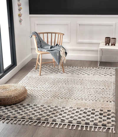 Moderner Designer Teppich Wellen Muster in Creme und Braun 3D Effekt und Lurex 