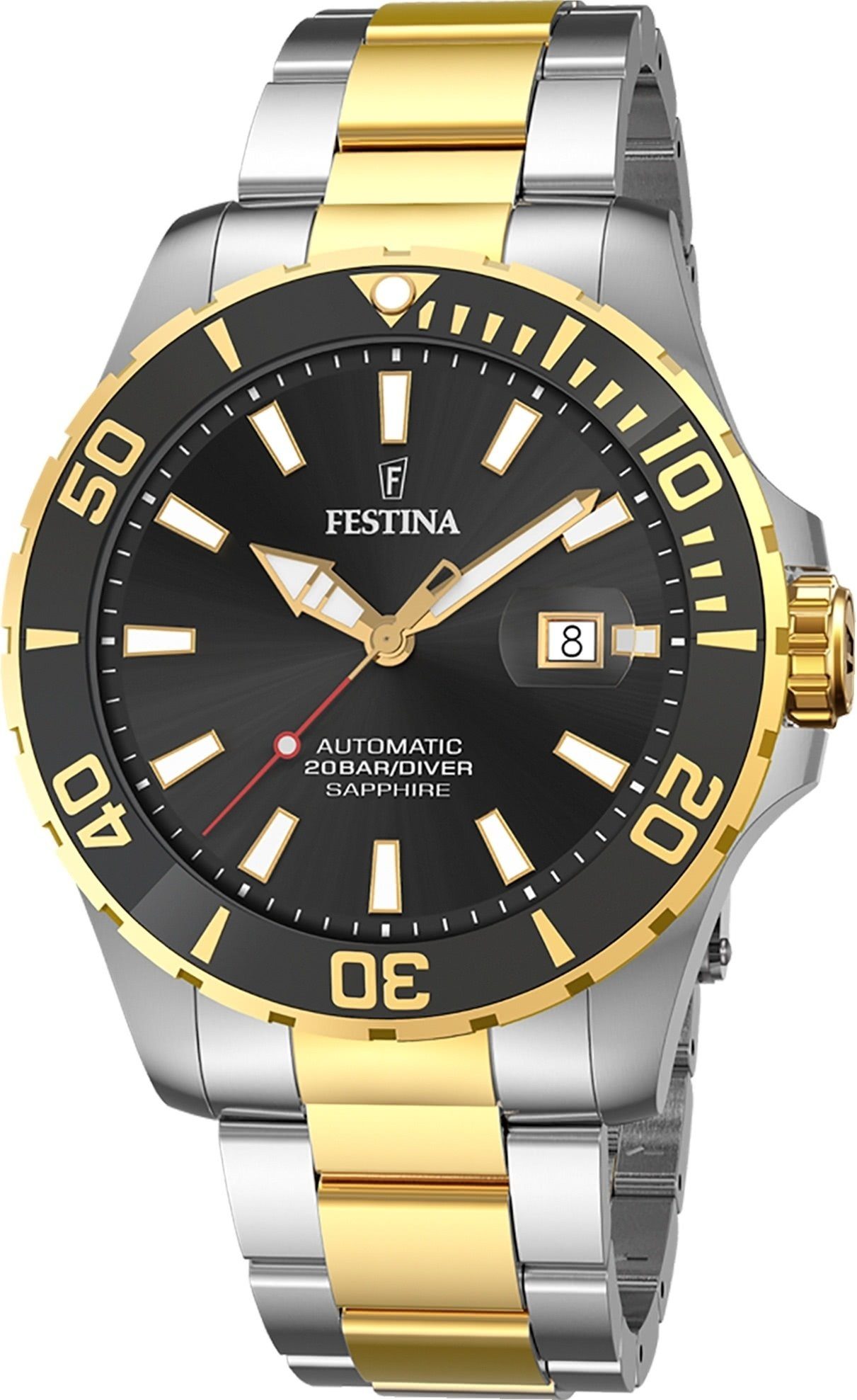Festina Automatikuhr Festina Herrenuhr Automatik, (Analoguhr), Herren Armbanduhr rund, Edelstahlarmband silber, gold, Elegant