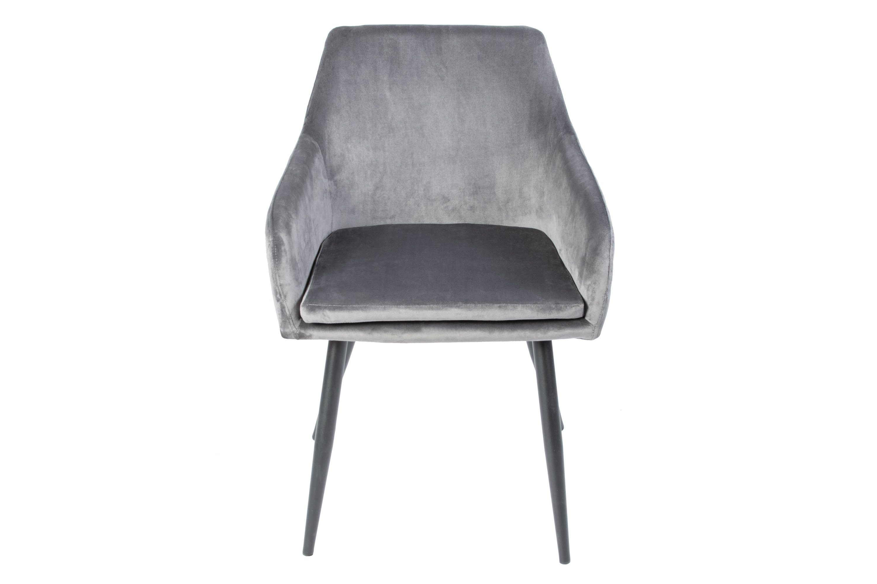 Sitzhöhe und Junado® mit Stuhl Absteppungen, 47 cm Trendiger Armlehnstuhl Samtbezug Levi, Anthrazit