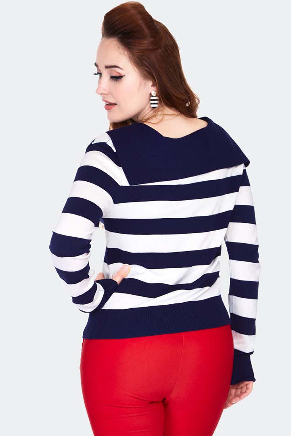 Voodoo Vixen Strickjacke Sailor Collar Stripe Retro Vintage Cardigan Gestreift Matrosenkragen
