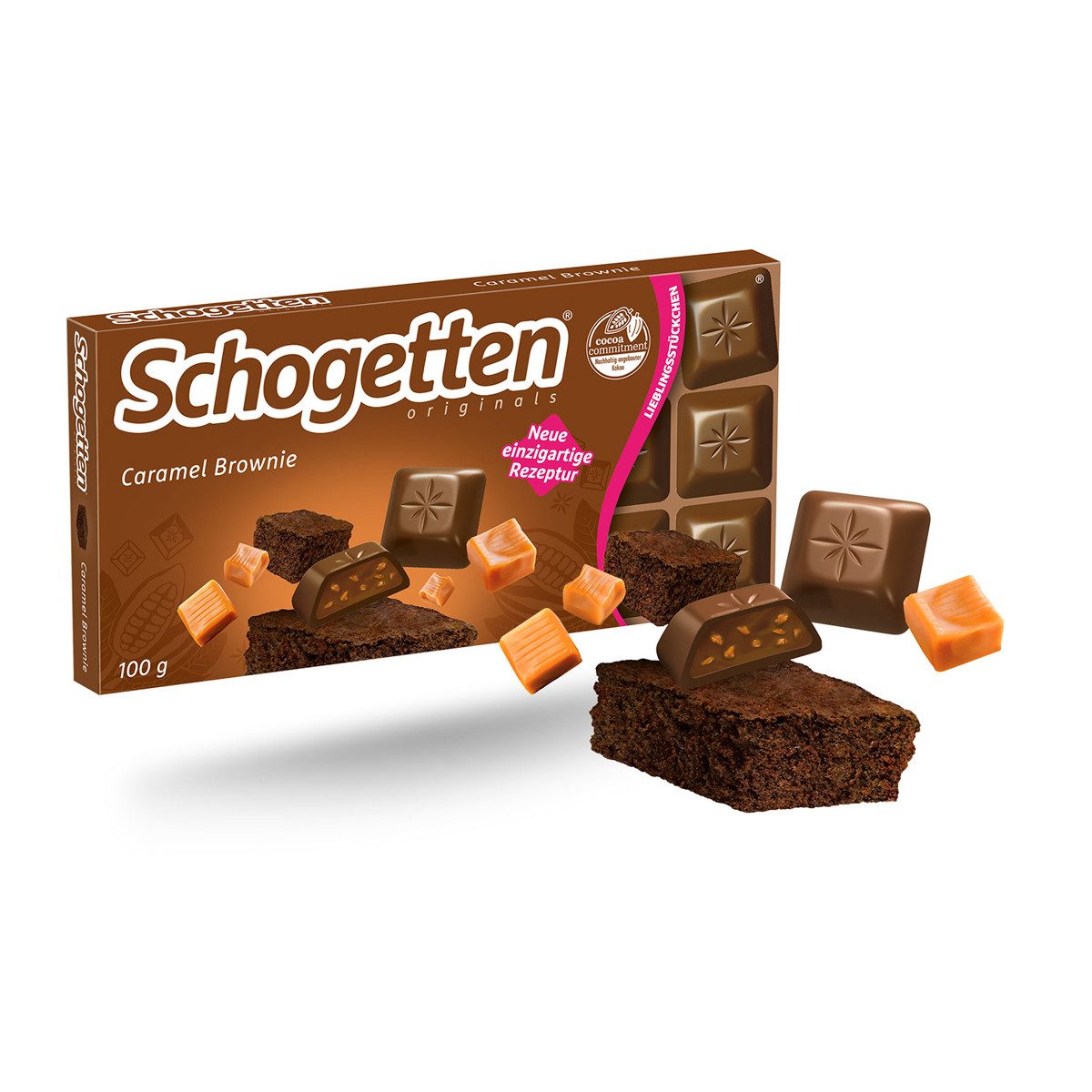 Schogetten Schokolade, Schogetten Caramel Brownie mit Füllung und Kakaokeks Stücke 100g