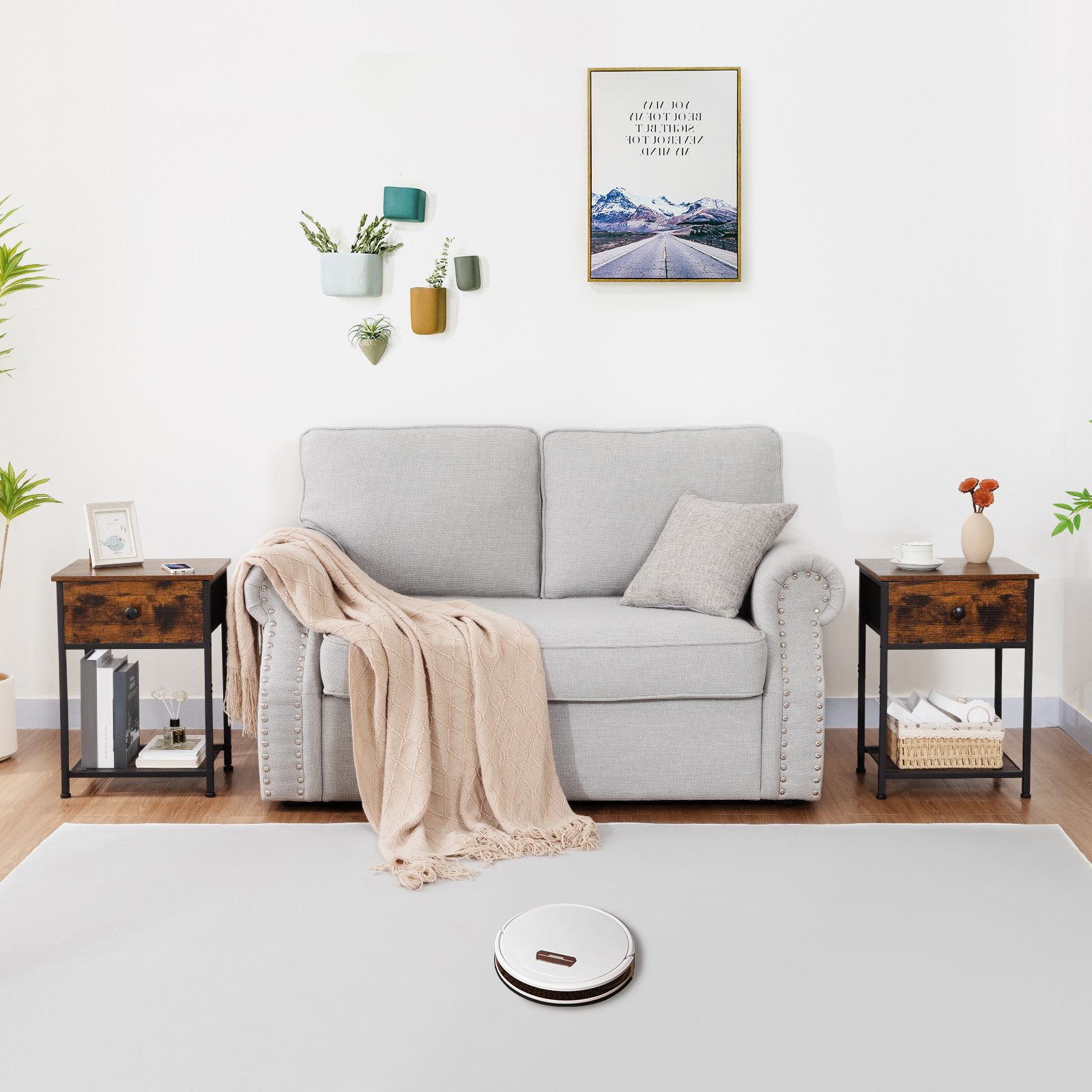 AMHANCIBLE Nachttisch 2er-Set im Industriestil, mit Schublade und offenem Ablagefach (2-St), Beistelltisch mit stabilem Metallrahmen, Maße 40×30×55 cm – Bild 4 von 5