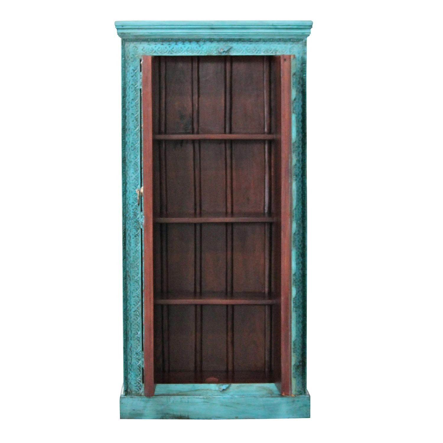 Casa Moro Drehtürenschrank Orientalischer Schrank Türkis Adna 90x40x185 cm Massivholz schmale Echtholz Hochkommode Kleiderschrank