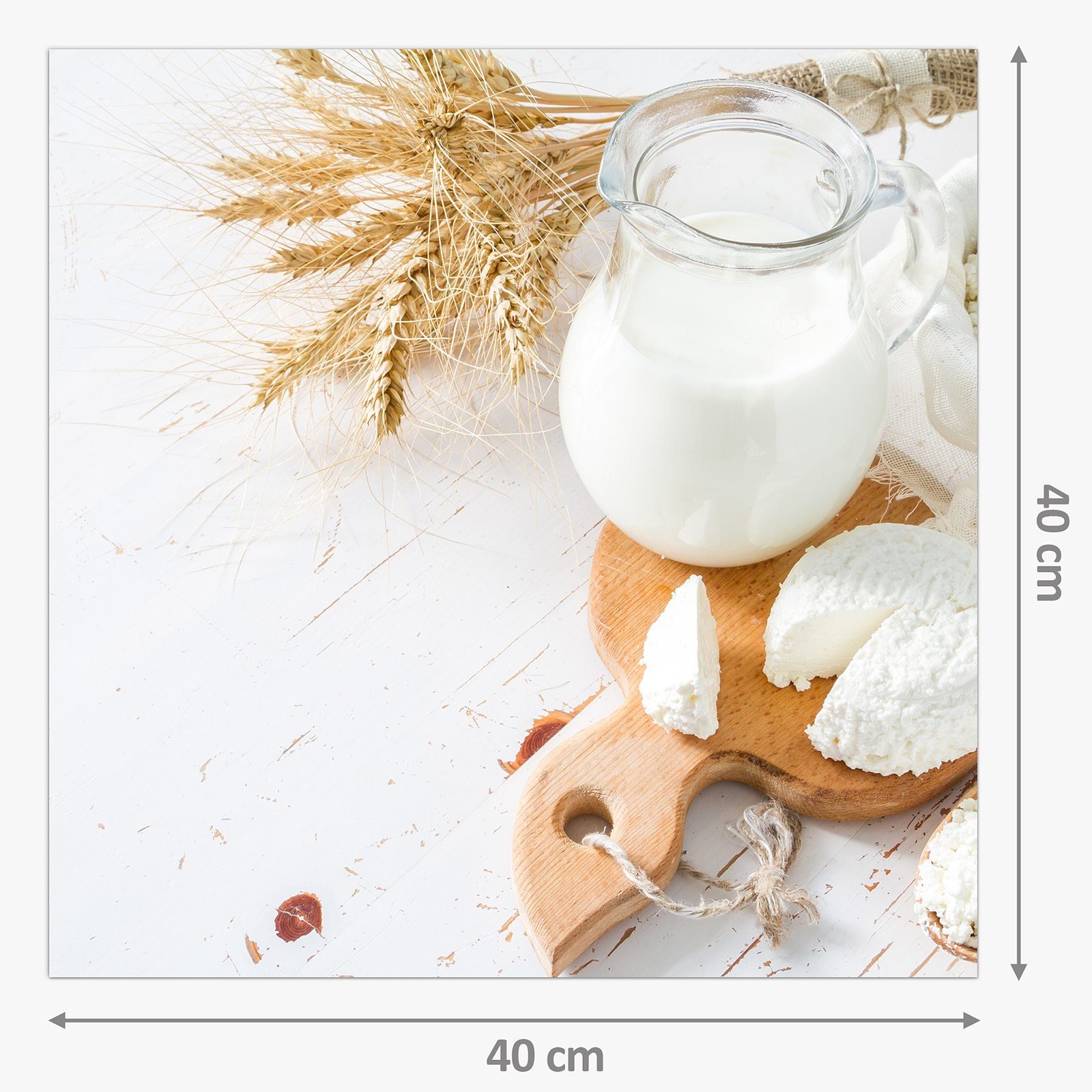 Primedeco und Motiv mit Küchenrückwand Spritzschutz Glas Milchprodukte Küchenrückwand Weizen