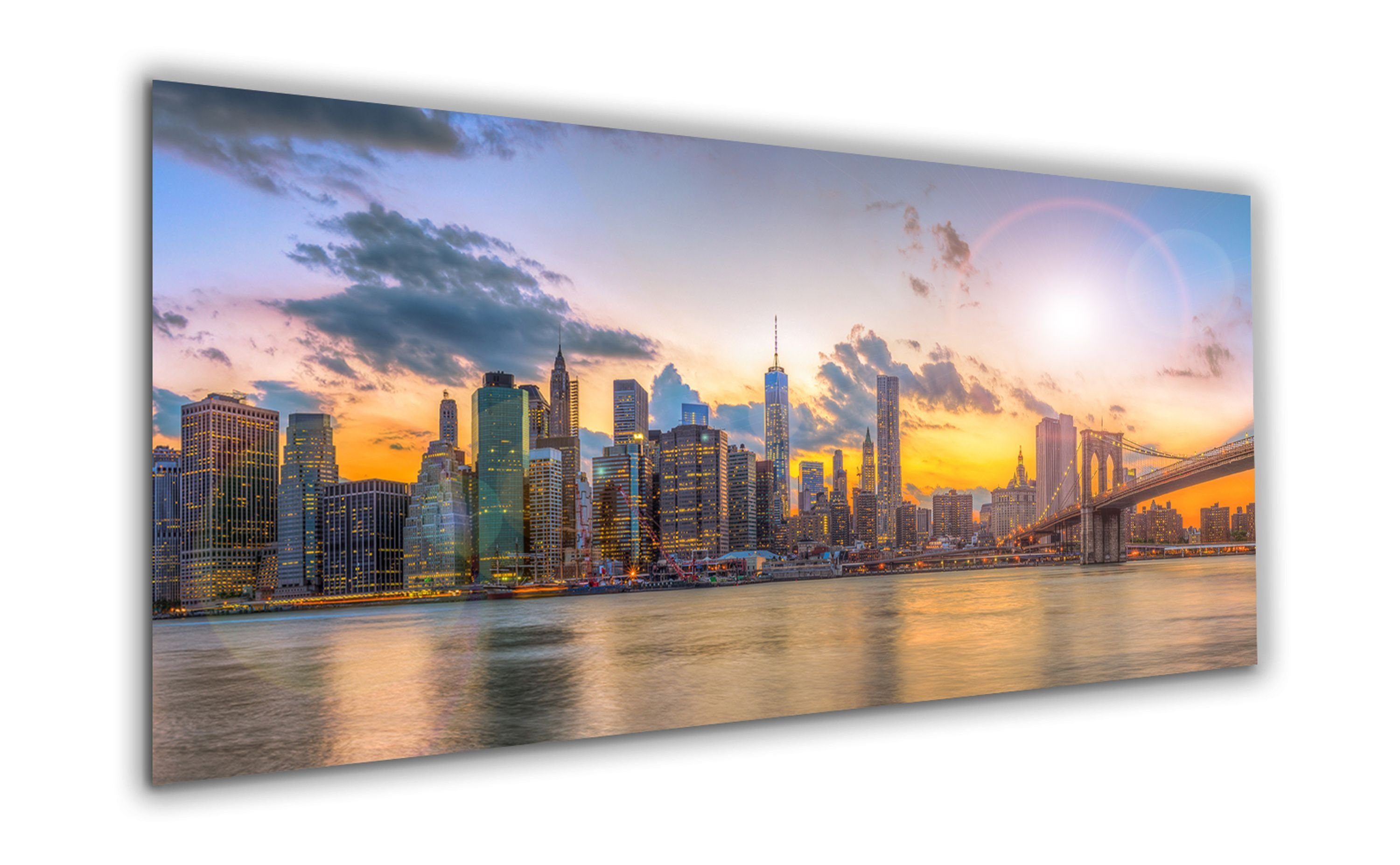 Wandbild Städte: Glasbild XXL Glas New groß artissimo Sonnenaufgang Skyline, New Bild Glasbild bei cm 125x50 aus York York