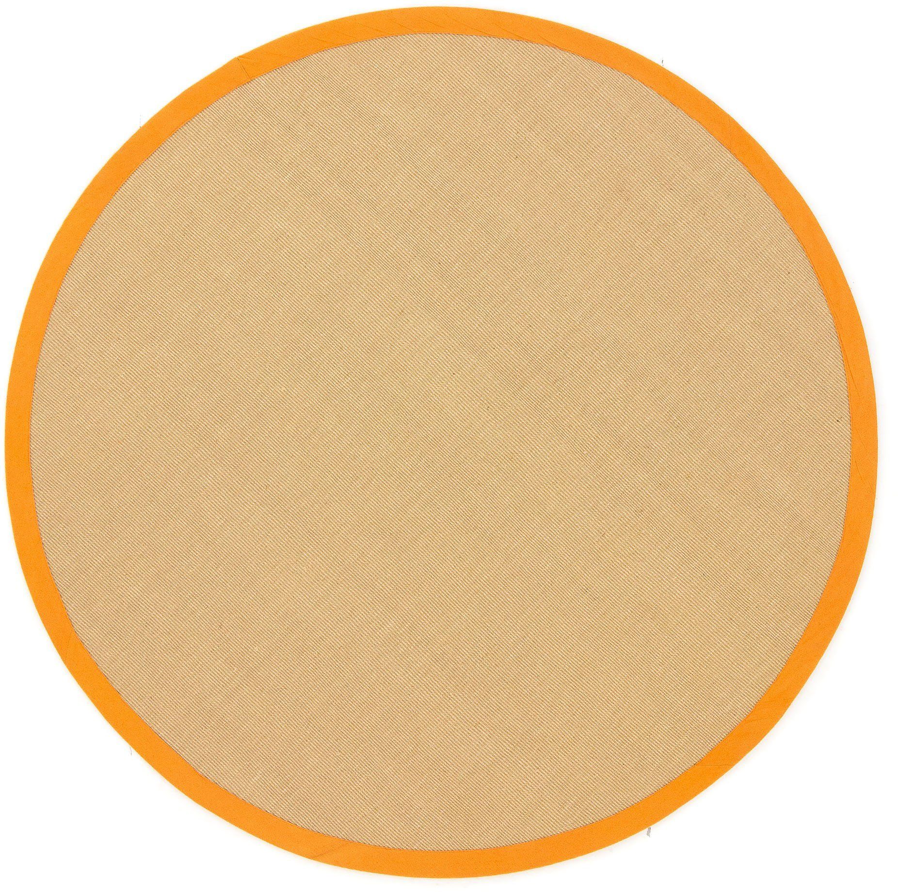 Sisalteppich Sisal, carpetfine, rund, Höhe: 5 mm, mit farbiger Bordüre, Anti-Rutsch Rückseite