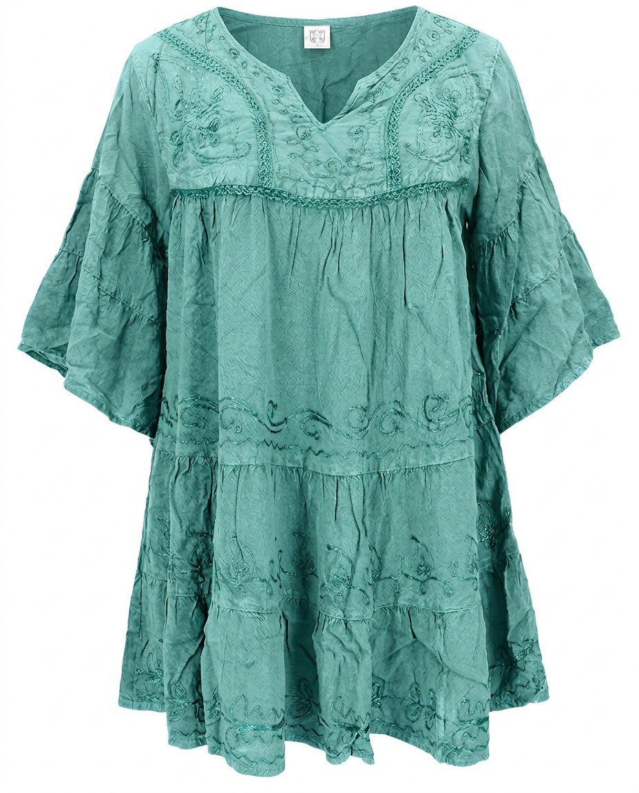 Guru-Shop Longbluse Bestickte indische Boho Bluse mit weiten.. alternative Bekleidung