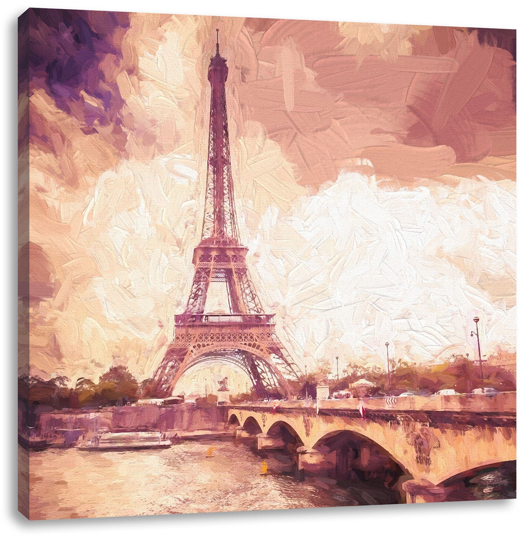 Pixxprint Leinwandbild Eiffelturm in Paris Kunst, Eiffelturm in Paris Kunst (1 St), Leinwandbild fertig bespannt, inkl. Zackenaufhänger
