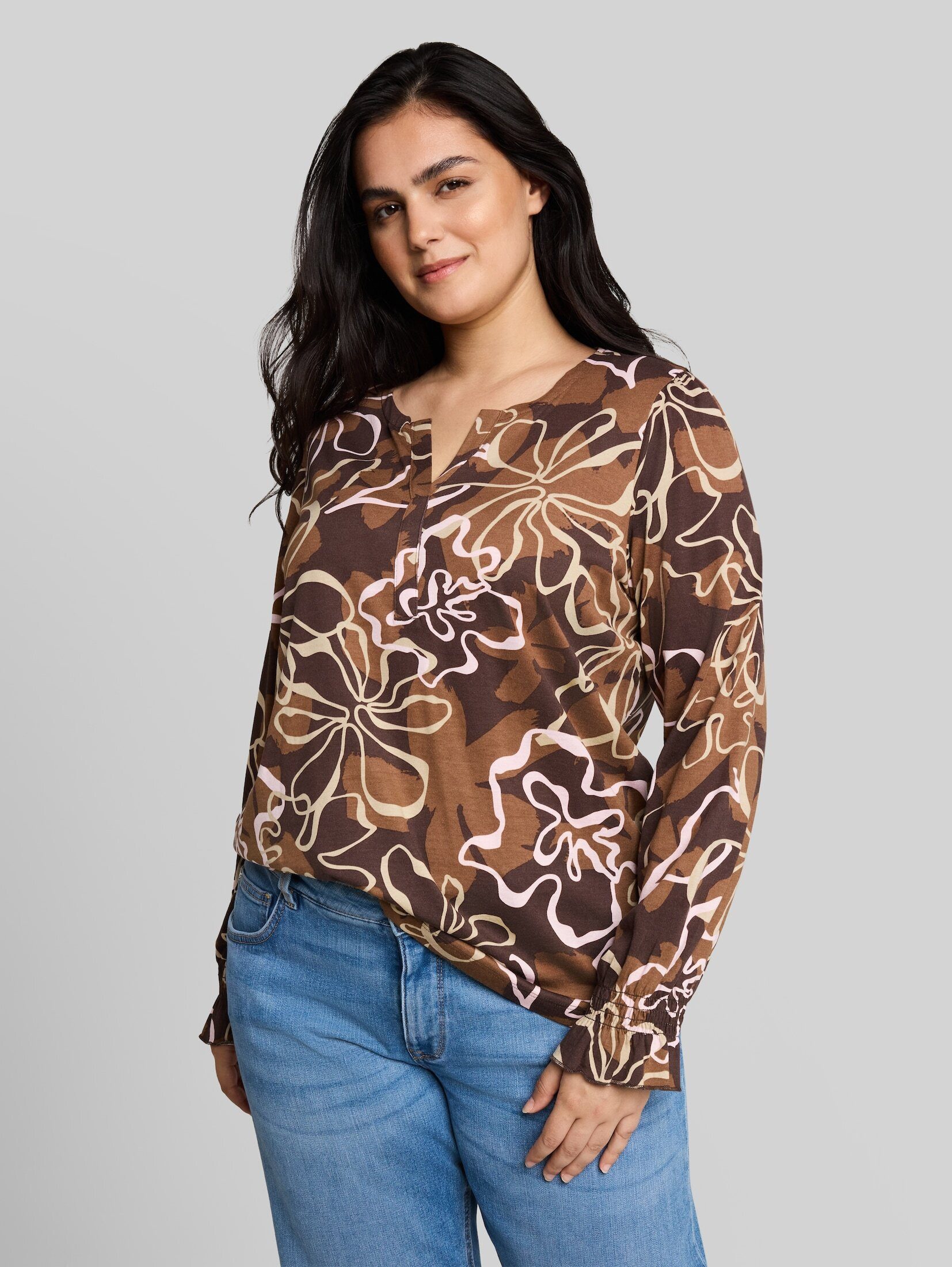 TOM TAILOR PLUS Langarmshirt T-Shirt (im Einserpack) Plus Size - Blusenshirt mit Blumenmuster