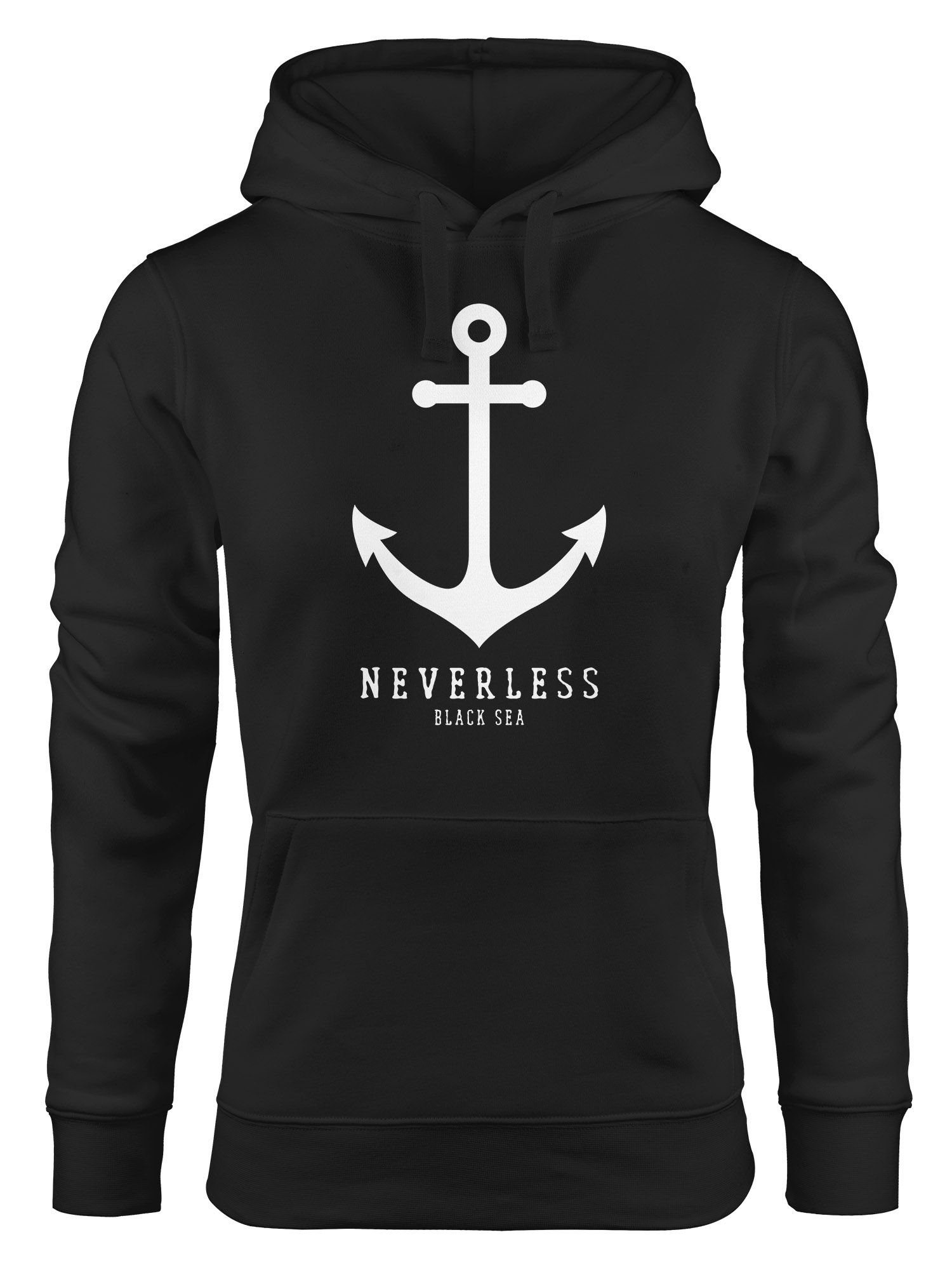 Neverless® Nautical Neverless Segeln Hoodie Anker Kapuzen-Pullover schwarz für Hoodie Sailor Damen Frauen
