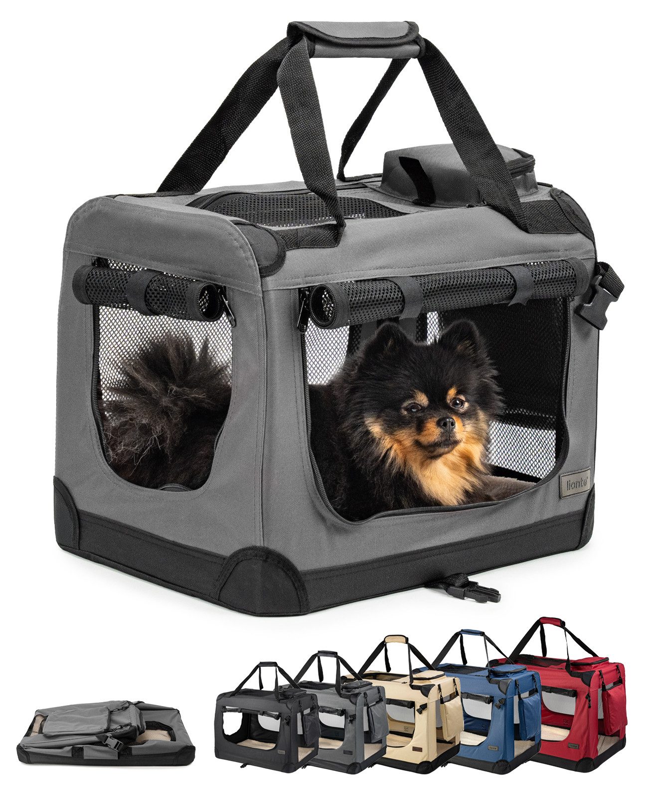 lionto Tiertransportbox lionto Hundetransportbox aus Textil, 50x34x36 cm, grau, 50 cm x 36 cm x 34 cm, grau